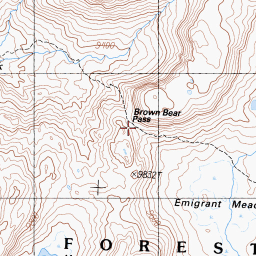Topographic Map of Brown Bear Pass, CA