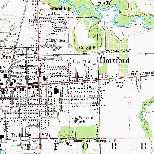 Topographic Map of Hartford United Methodist Church, MI