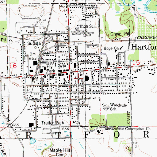 Topographic Map of Calvary Pentecostal Church, MI