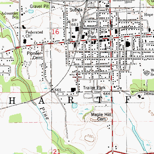 Topographic Map of Hartford Church of God, MI