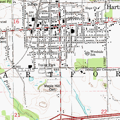 Topographic Map of Hartford Medical Center, MI