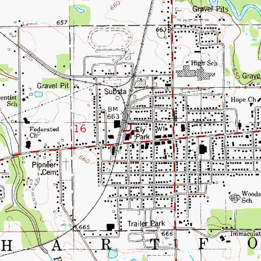 Topographic Map of Hartford Public Library, MI