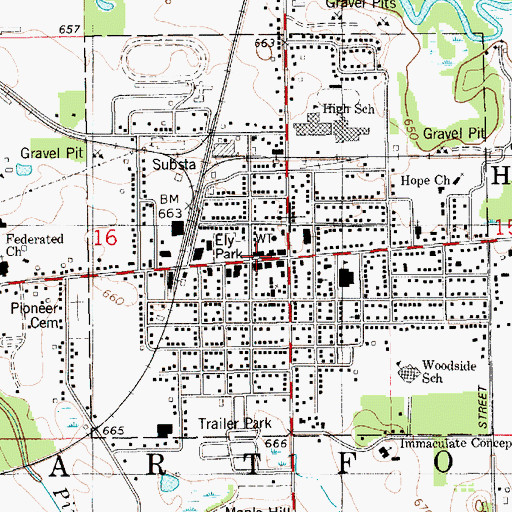 Topographic Map of Hartford City Hall, MI