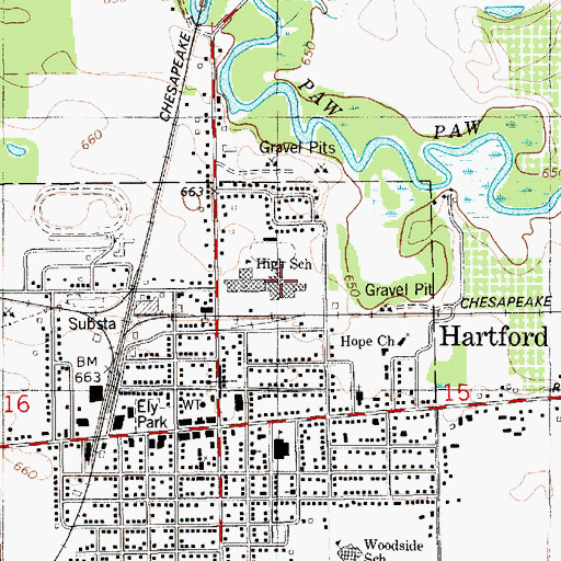 Topographic Map of Hartford Middle School, MI