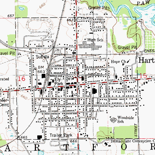 Topographic Map of Hartford Post Office, MI