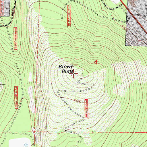 Topographic Map of Brown Butte, CA