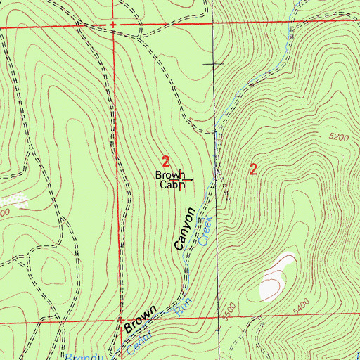 Topographic Map of Brown Cabin (historical), CA