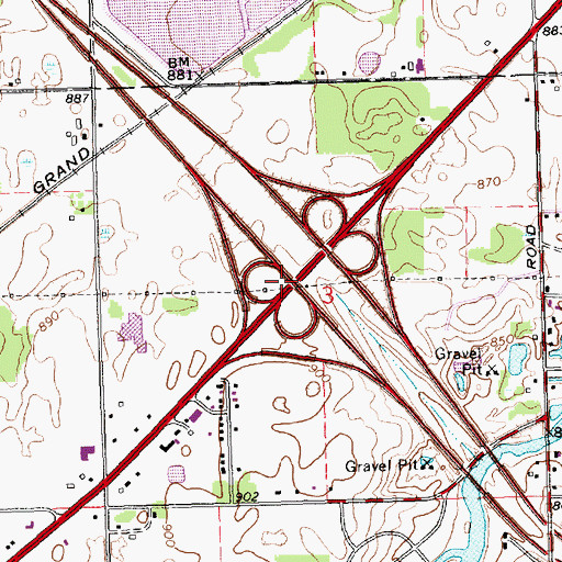 Topographic Map of Interchange 98A, MI