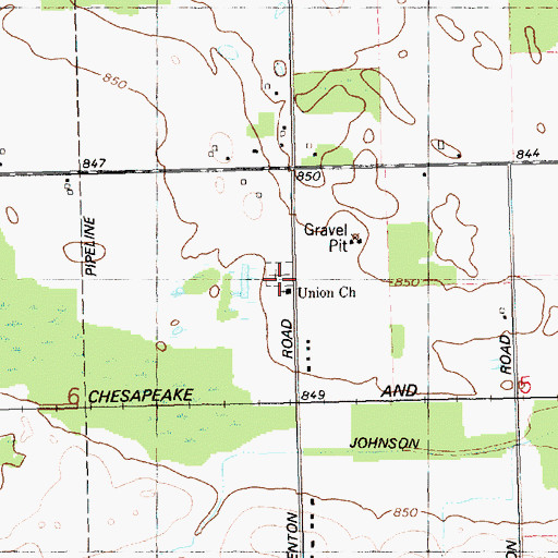 Topographic Map of Union Cemetery, MI