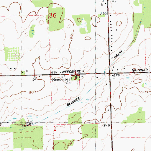 Topographic Map of Needmore Cemetery, MI