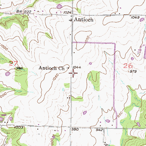 Topographic Map of Antioch Cemetery, KS