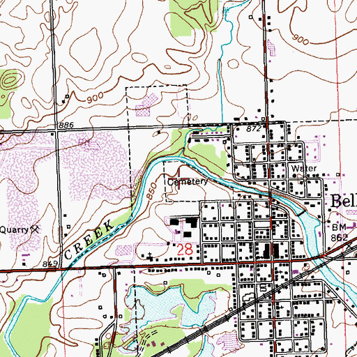 Topographic Map of Bellevue Cemetery, MI