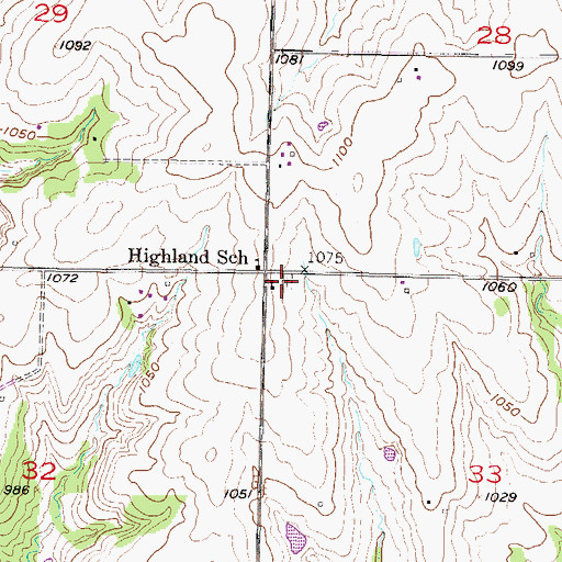 Topographic Map of Highland Cemetery, KS