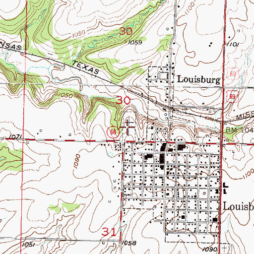 Topographic Map of Louisburg Cemetery - Old, KS