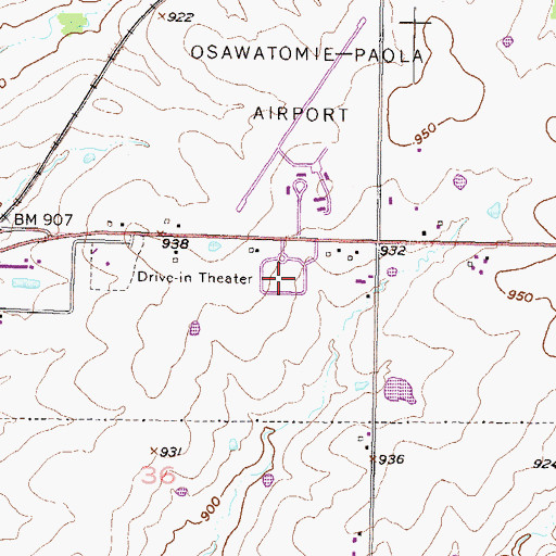 Topographic Map of Miami Memorial Gardens Cemetery, KS