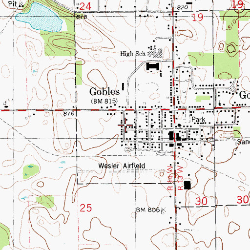 Topographic Map of Gobles Post Office, MI