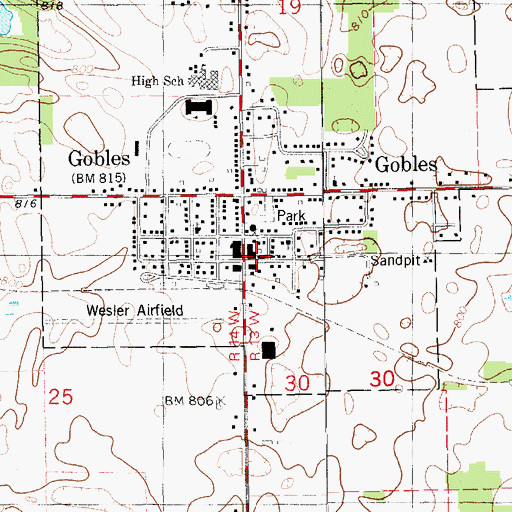 Topographic Map of Gobles Library, MI