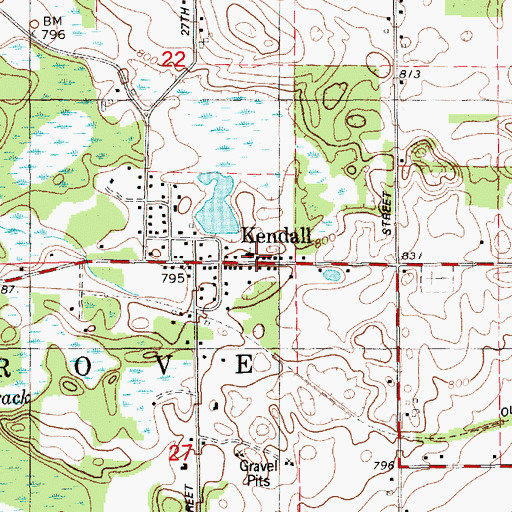Topographic Map of Kendall United Methodist Church, MI