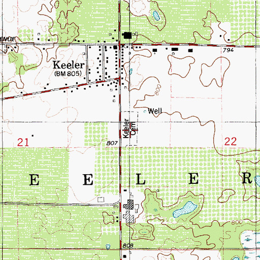 Topographic Map of Keeler Cemetery, MI
