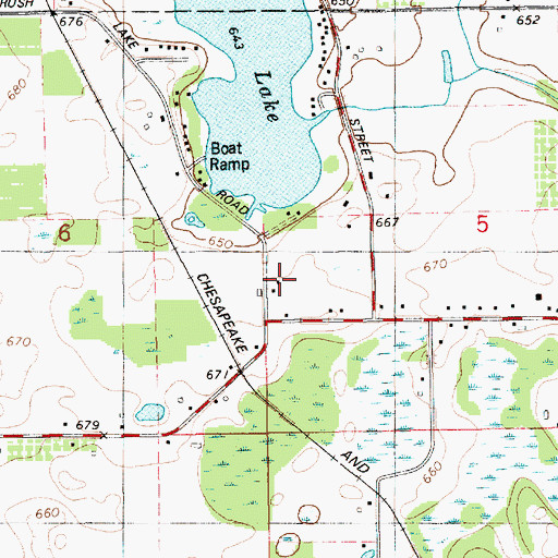 Topographic Map of Rush Lake Catholic Cemetery, MI