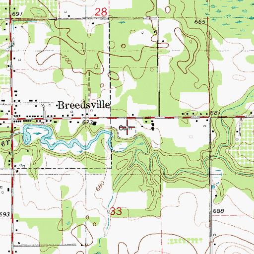 Topographic Map of Breedsville Cemetery, MI