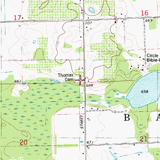 Topographic Map of Thomas Cemetery, MI