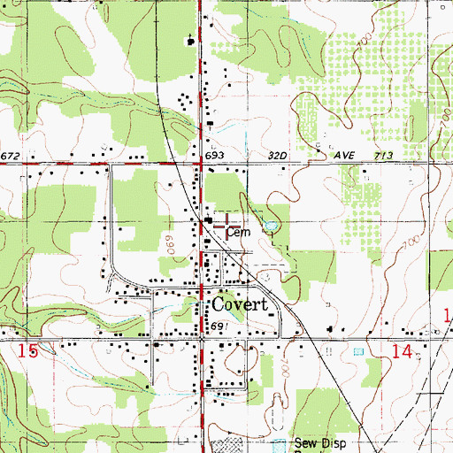 Topographic Map of Covert Cemetery, MI