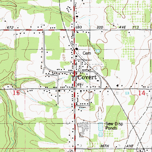 Topographic Map of Covert Post Office, MI