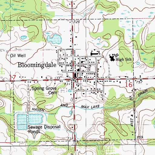 Topographic Map of Bloomingdale Police Department, MI