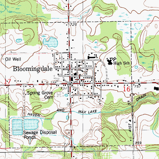 Topographic Map of Bloomingdale Post Office, MI
