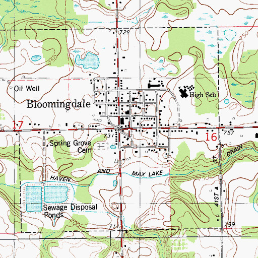 Topographic Map of Bloomingdale Public Library, MI