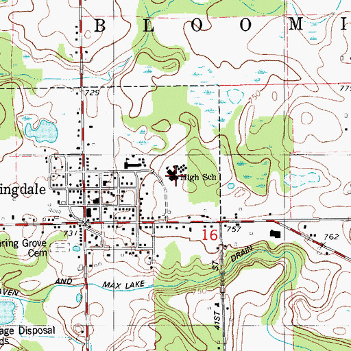 Topographic Map of Bloomingdale High School, MI