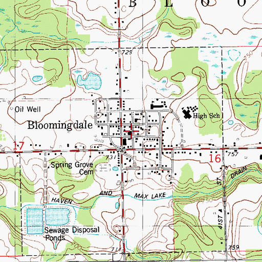 Topographic Map of Bloomingdale Bible Church, MI