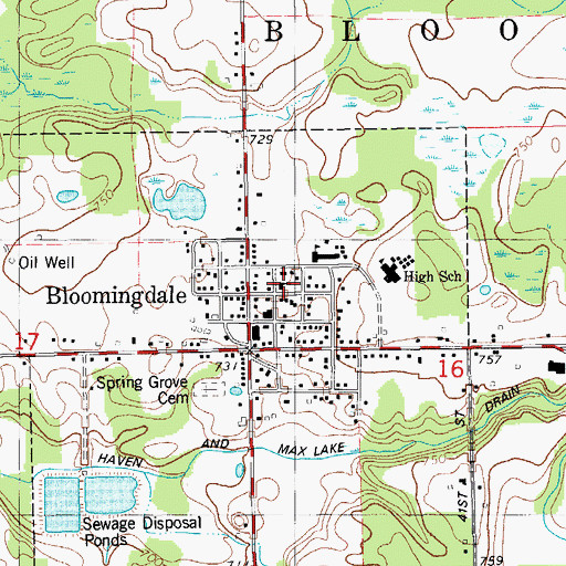 Topographic Map of Bloomingdale Methodist Church, MI