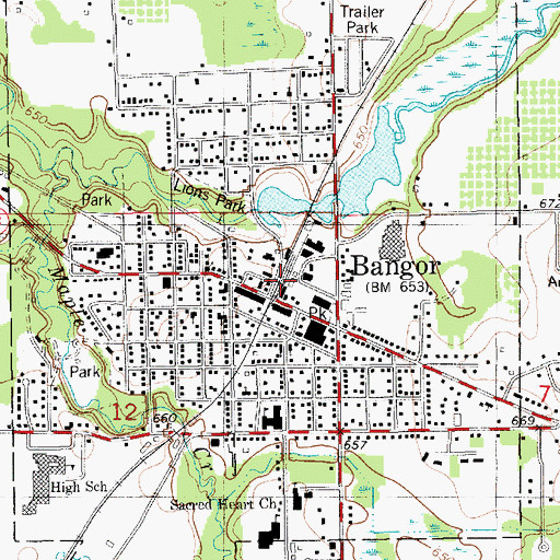 Topographic Map of Bangor Post Office, MI