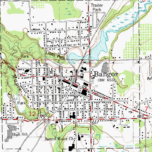Topographic Map of Bangor Station, MI