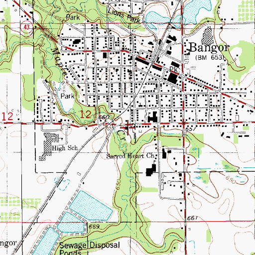 Topographic Map of Bangor Community Fire Department, MI