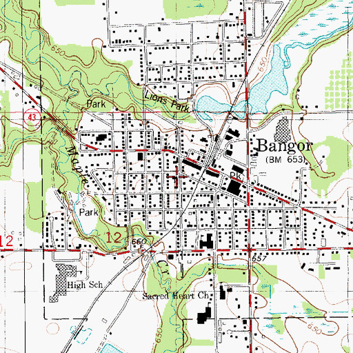 Topographic Map of Bangor Branch Library, MI