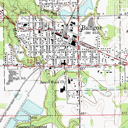 Topographic Map of Bangor Primary School, MI