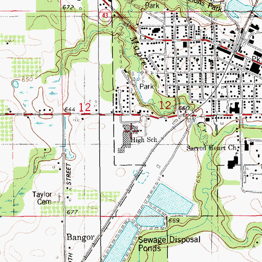 Topographic Map of Bangor Middle School, MI