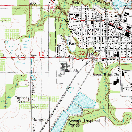 Topographic Map of Bangor High School, MI