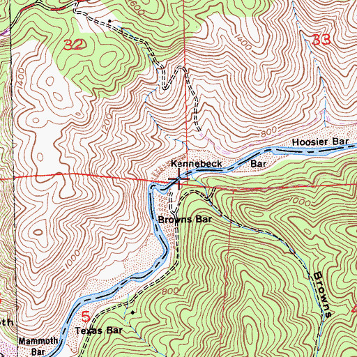 Topographic Map of Browns Bar Canyon, CA