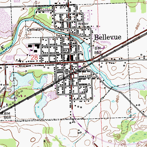 Topographic Map of Bellevue Station, MI