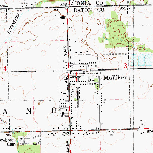 Topographic Map of Mulliken District Library, MI