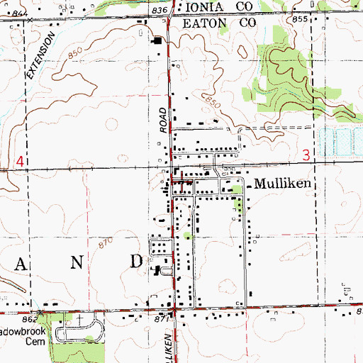 Topographic Map of Mulliken Post Office, MI