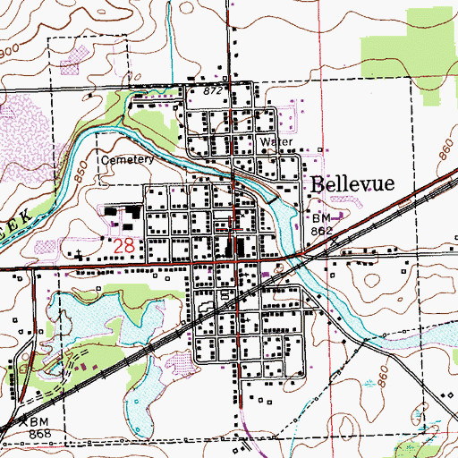 Topographic Map of Bellevue Police Department, MI