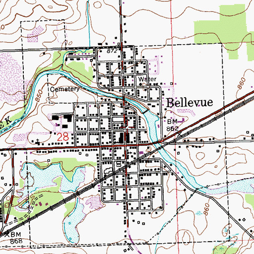 Topographic Map of Bellevue Post Office, MI