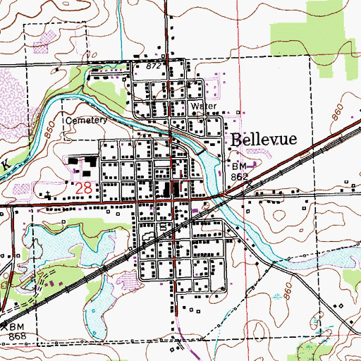 Topographic Map of Bellevue Community Fire Department, MI