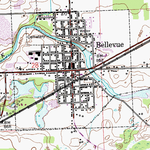 Topographic Map of Bellevue First Baptist Church, MI