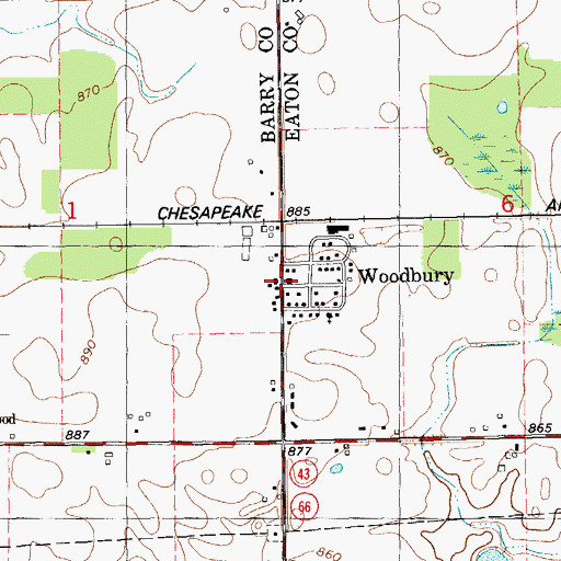 Topographic Map of Woodbury Post Office (historical), MI